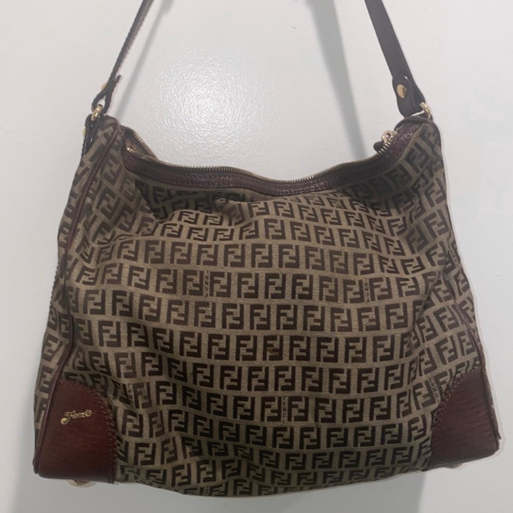 Fendi Zucchino canvas zipper shoulder bag